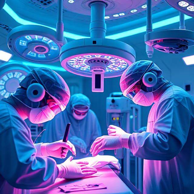 Evolution of surgical technology showing transition from traditional surgery to advanced robotic procedures in a modern operating room.