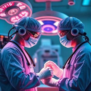 Professional surgical technologists assisting surgeons in a modern operating room, ensuring precision and patient safety during surgery.