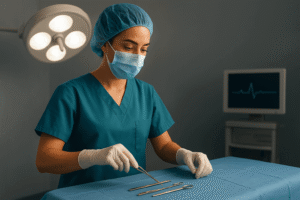 Surgical Technologist Preparing Instruments in Modern Operating Room